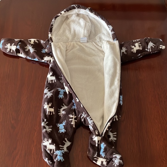 Winter Baby Sherpa Pram Bunting Suit Footed Pajama Bear Ears - Picture 2 of 6